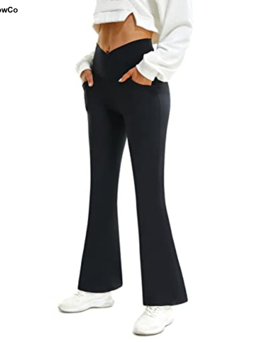 Crossover Flare Leggings High Waisted Bootcut Yoga Pants with Pockets